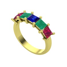 Edda 5 Taşlı Yüzük - Lab safir, kök zümrüt ve rodolit garnet 8 ayar altın yüzük #1cue1we