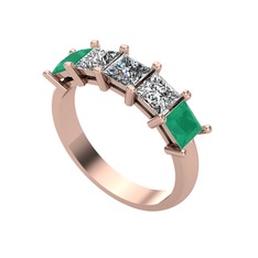 Edda 5 Taşlı Yüzük - Pırlanta, swarovski ve kök zümrüt 925 ayar rose altın kaplama gümüş yüzük (0.39 karat) #1czbje7