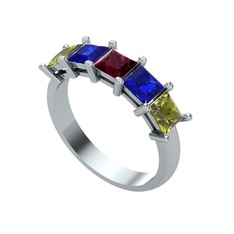 Kök yakut, lab safir ve peridot 14 ayar beyaz altın yüzük