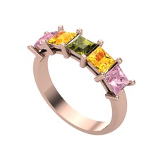 Edda 5 Taşlı Yüzük - Peridot, sitrin ve pembe kuvars 8 ayar rose altın yüzük #1d482kf