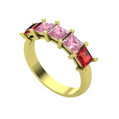 Edda 5 Taşlı Yüzük - Pembe kuvars ve garnet 18 ayar altın yüzük #1dam4oa