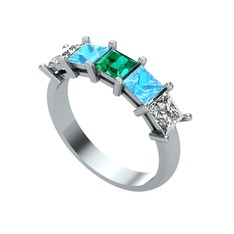 Yeşil kuvars, akuamarin ve swarovski 18 ayar beyaz altın yüzük