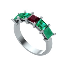 Edda 5 Taşlı Yüzük - Kök yakut, yeşil kuvars ve kök zümrüt 8 ayar beyaz altın yüzük #1dfuxd1