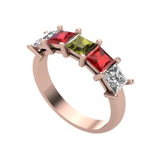 Edda 5 Taşlı Yüzük - Peridot, garnet ve beyaz zirkon 14 ayar rose altın yüzük #1dk14wv