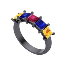 Edda 5 Taşlı Yüzük - Rodolit garnet, lab safir ve sitrin 925 ayar siyah rodyum kaplama gümüş yüzük #1dnx6jw