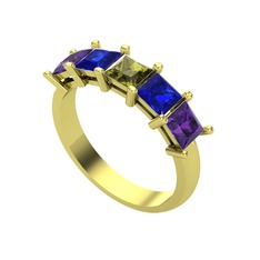 Edda 5 Taşlı Yüzük - Peridot, lab safir ve ametist 14 ayar altın yüzük #1dq44rk