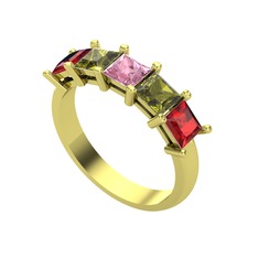 Edda 5 Taşlı Yüzük - Pembe kuvars, peridot ve garnet 18 ayar altın yüzük #1e1o3kw