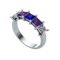 Edda 5 Taşlı Yüzük - Lab safir, ametist ve pırlanta 925 ayar gümüş yüzük (0.78 karat) #1e5pya7