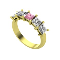 Pembe kuvars ve swarovski 925 ayar altın kaplama gümüş yüzük