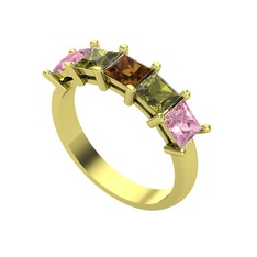 Dumanlı kuvars, peridot ve pembe kuvars 18 ayar altın yüzük