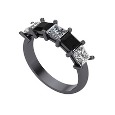 Edda 5 Taşlı Yüzük - Pırlanta, siyah zirkon ve swarovski 925 ayar siyah rodyum kaplama gümüş yüzük (0.39 karat) #1ez2v3b
