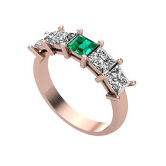 Edda 5 Taşlı Yüzük - Yeşil kuvars, swarovski ve beyaz zirkon 8 ayar rose altın yüzük #1eze9cu