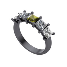 Peridot, pırlanta ve swarovski 925 ayar siyah rodyum kaplama gümüş yüzük (0.78 karat)