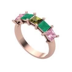 Edda 5 Taşlı Yüzük - Peridot, kök zümrüt ve pembe kuvars 8 ayar rose altın yüzük #1fcf4si