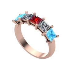 Edda 5 Taşlı Yüzük - Garnet, pırlanta ve akuamarin 8 ayar rose altın yüzük (0.78 karat) #1fhbxeg