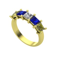 Edda 5 Taşlı Yüzük - Swarovski, lab safir ve peridot 18 ayar altın yüzük #1fv4hbg