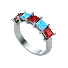 Garnet ve akuamarin 14 ayar beyaz altın yüzük