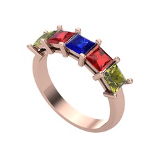 Lab safir, garnet ve peridot 8 ayar rose altın yüzük