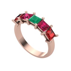 Edda 5 Taşlı Yüzük - Kök zümrüt, rodolit garnet ve garnet 14 ayar rose altın yüzük #1g8u0gi