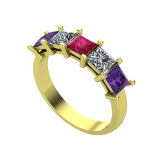 Edda 5 Taşlı Yüzük - Rodolit garnet, pırlanta ve ametist 18 ayar altın yüzük (0.78 karat) #1g9t5yc