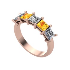 Edda 5 Taşlı Yüzük - Swarovski, sitrin ve pırlanta 14 ayar rose altın yüzük (0.78 karat) #1gd71oz