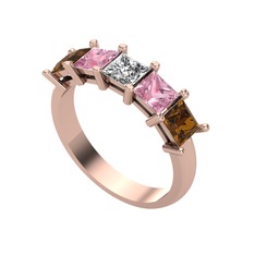 Swarovski, pembe kuvars ve dumanlı kuvars 18 ayar rose altın yüzük