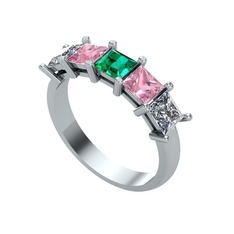 Edda 5 Taşlı Yüzük - Yeşil kuvars, pembe kuvars ve pırlanta 14 ayar beyaz altın yüzük (0.78 karat) #1h45d6q