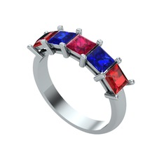 Rodolit garnet, lab safir ve garnet 18 ayar beyaz altın yüzük