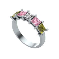Edda 5 Taşlı Yüzük - Swarovski, pembe kuvars ve peridot 925 ayar gümüş yüzük #1hj85ah