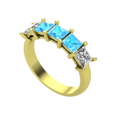 Edda 5 Taşlı Yüzük - Akuamarin ve swarovski 8 ayar altın yüzük #1hpouui