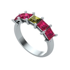 Peridot ve rodolit garnet 14 ayar beyaz altın yüzük