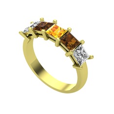 Sitrin, dumanlı kuvars ve swarovski 925 ayar altın kaplama gümüş yüzük