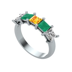 Edda 5 Taşlı Yüzük - Sitrin, kök zümrüt ve swarovski 925 ayar gümüş yüzük #1i1c5ax