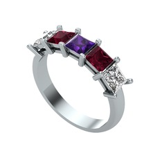 Edda 5 Taşlı Yüzük - Ametist, kök yakut ve swarovski 18 ayar beyaz altın yüzük #1i1nxwp