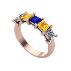 Edda 5 Taşlı Yüzük - Lab safir, sitrin ve pırlanta 925 ayar rose altın kaplama gümüş yüzük (0.78 karat) #1ia207b