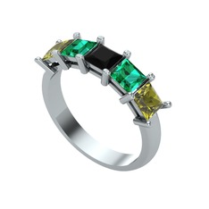 Siyah zirkon, yeşil kuvars ve peridot 18 ayar beyaz altın yüzük
