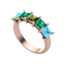 Peridot, yeşil kuvars ve akuamarin 18 ayar rose altın yüzük