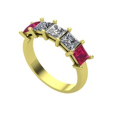 Edda 5 Taşlı Yüzük - Swarovski, pırlanta ve rodolit garnet 8 ayar altın yüzük (0.78 karat) #1iu04ky