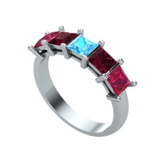 Edda 5 Taşlı Yüzük - Akuamarin, kök yakut ve rodolit garnet 18 ayar beyaz altın yüzük #1j3ht6k