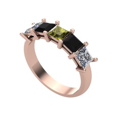 Edda 5 Taşlı Yüzük - Peridot, siyah zirkon ve pırlanta 18 ayar rose altın yüzük (0.78 karat) #1j3paxn