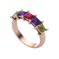 Edda 5 Taşlı Yüzük - Rodolit garnet, ametist ve peridot 14 ayar rose altın yüzük #1j8bspd