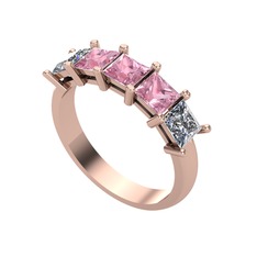 Pembe kuvars ve pırlanta 14 ayar rose altın yüzük (0.78 karat)