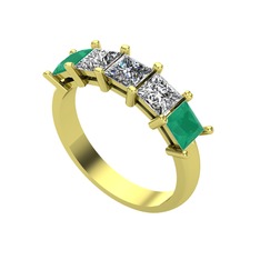 Pırlanta, swarovski ve kök zümrüt 925 ayar altın kaplama gümüş yüzük (0.39 karat)