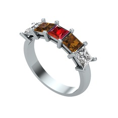 Garnet, dumanlı kuvars ve swarovski 14 ayar beyaz altın yüzük