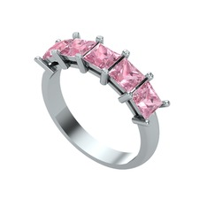 Edda 5 Taşlı Yüzük - Pembe kuvars 14 ayar beyaz altın yüzük #1jzszob
