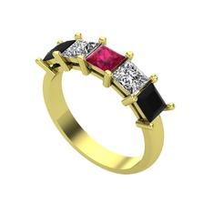 Rodolit garnet, swarovski ve siyah zirkon 18 ayar altın yüzük