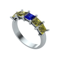 Edda 5 Taşlı Yüzük - Lab safir ve peridot 18 ayar beyaz altın yüzük #1k7zl2o