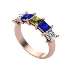 Edda 5 Taşlı Yüzük - Peridot, lab safir ve beyaz zirkon 925 ayar rose altın kaplama gümüş yüzük #1kdz1qv