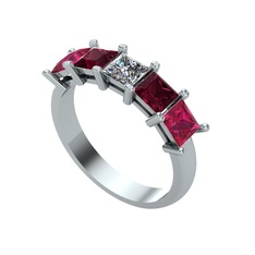 Edda 5 Taşlı Yüzük - Pırlanta, kök yakut ve rodolit garnet 18 ayar beyaz altın yüzük (0.39 karat) #1kfi4an