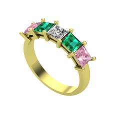 Swarovski, yeşil kuvars ve pembe kuvars 18 ayar altın yüzük